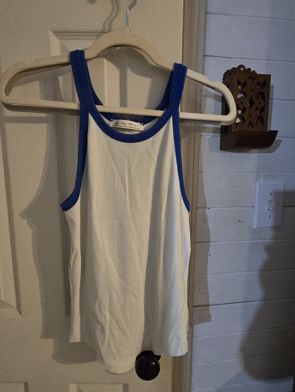 Free People White Tank with Royal Blue Trim